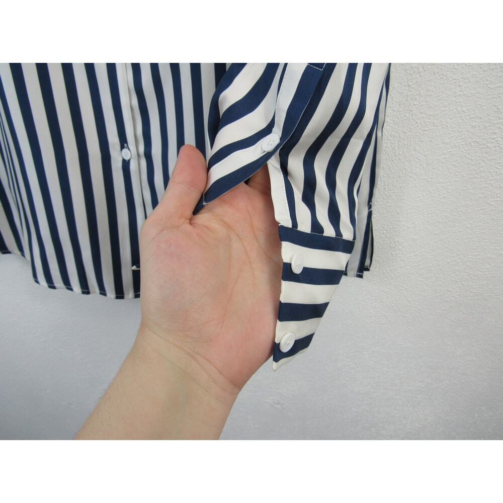 Lilysilk Large Amalfi Stripe Silk Shirt Blue White Pinstripes Silk Blouse Top - Picture 5 of 8